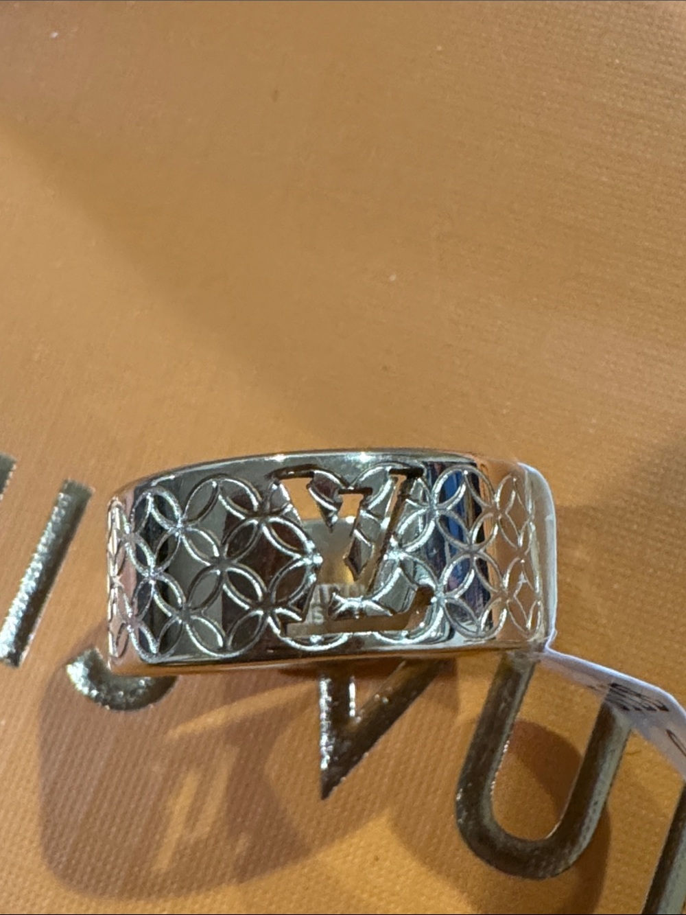 Louis Vuitton Silver Monogram Pattern Ring